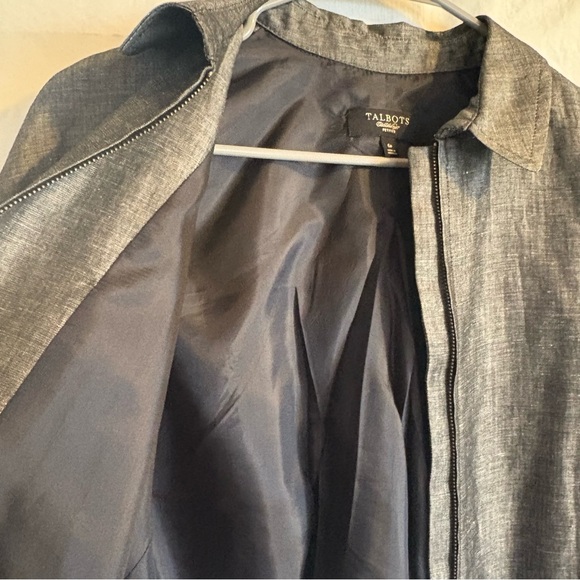Talbots Linen Blend Grey Full Zip Jacket Size 6 Petite Career Office Work Lined - Picture 5 of 7